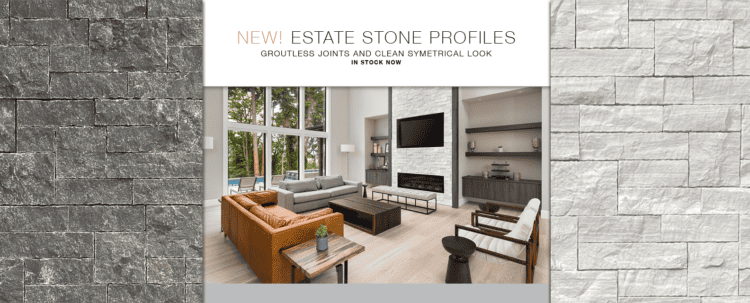 estate stone home banner showing a fireplace stone installation and dark and light colored stone