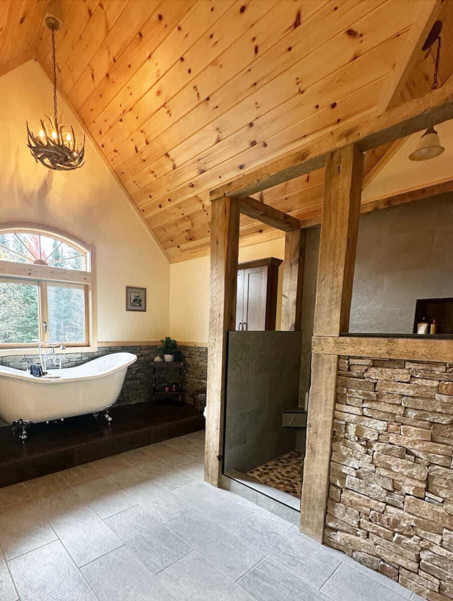 rustic bathroom with stone